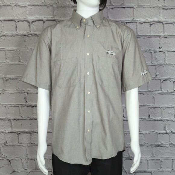 Coca Cola by Cintas Grey Logo Short Sleeve Uniform Button Down Shirt, Men's Larg - Picture 2 of 9